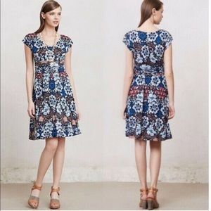 Anthropologie Meadow Rue Gardenia Batik Floral V-Neck Short Sleeve Dress